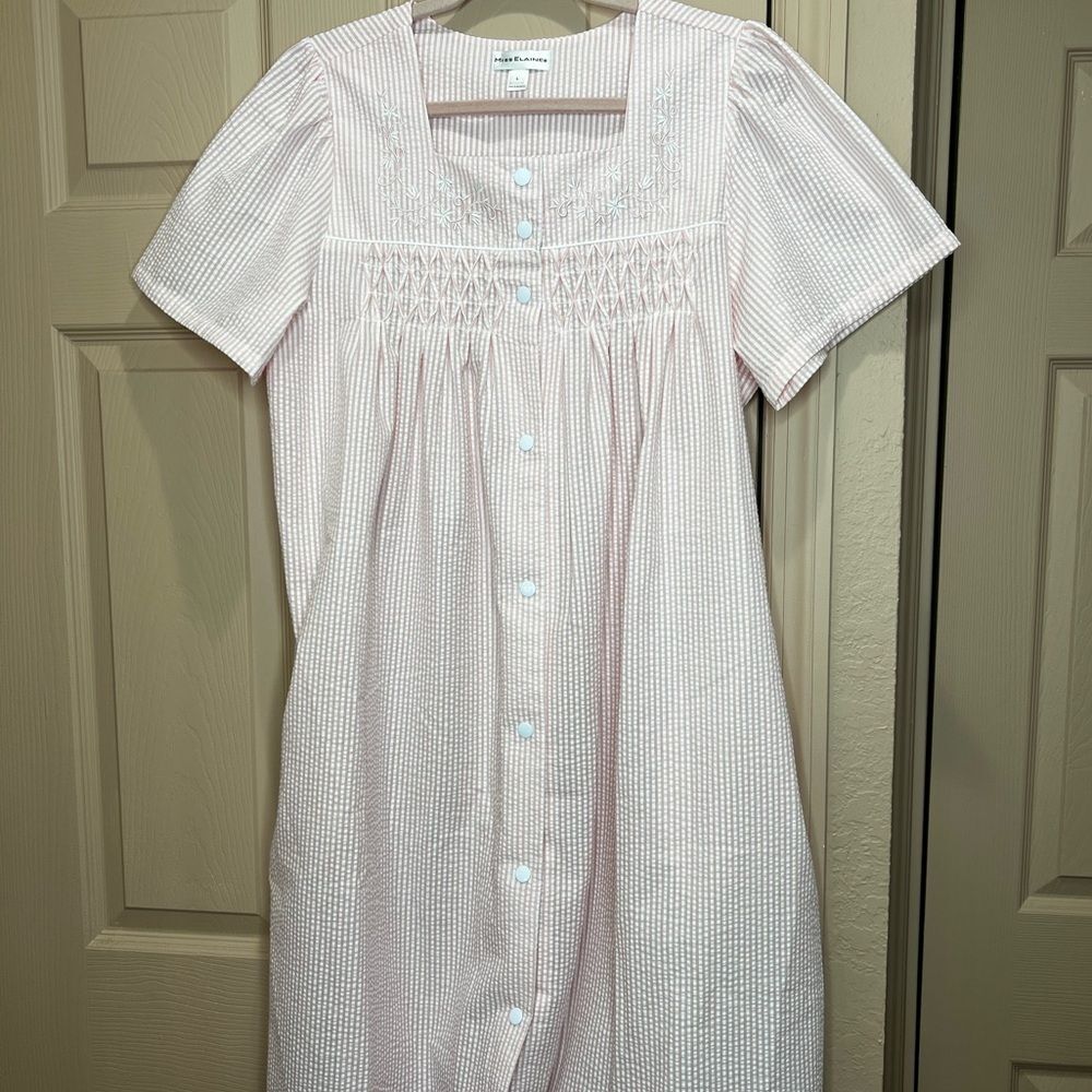 MISS ELAINE Women's Striped Embroidered Zip Front
Nightgown